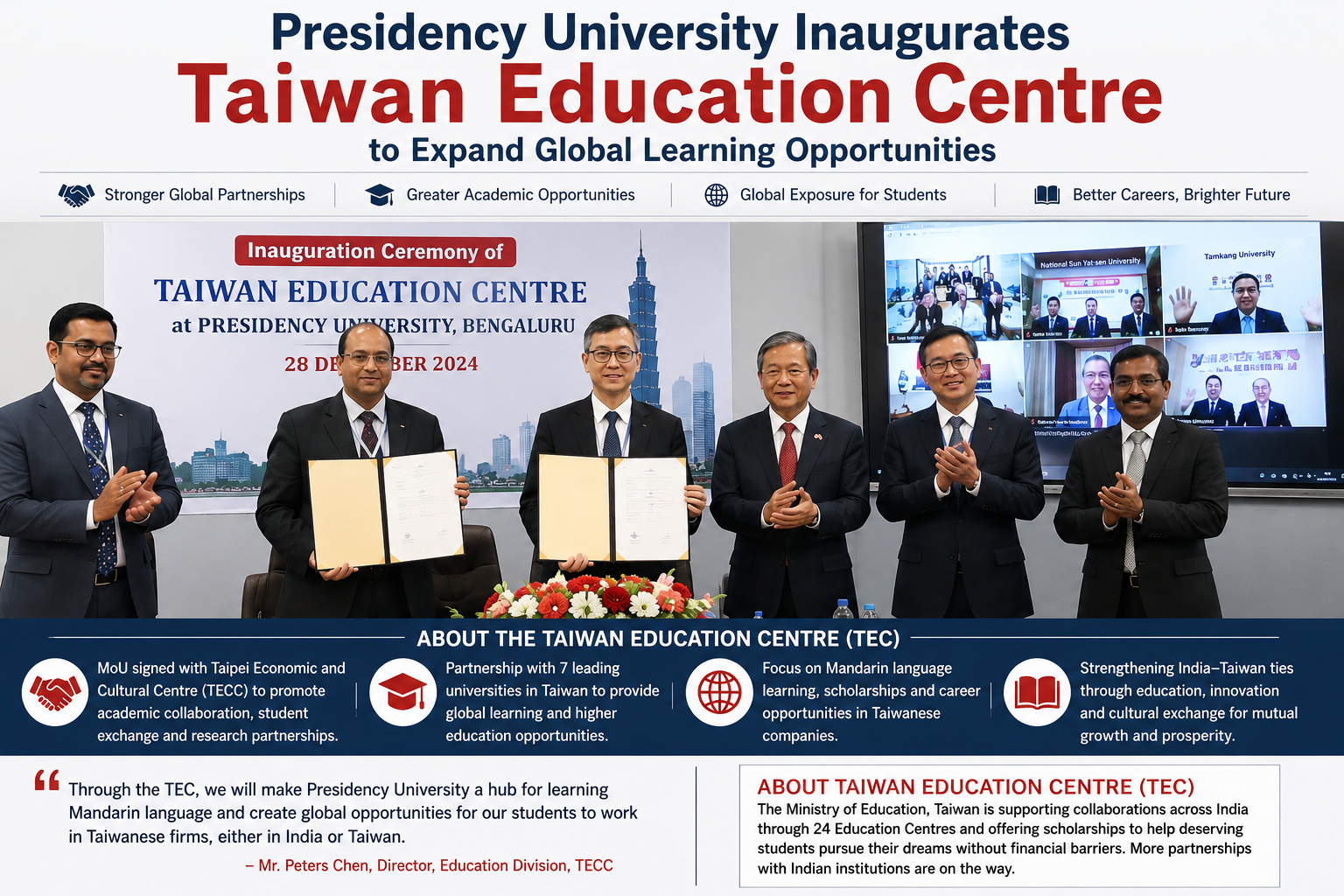 Presidency University Inaugurates Taiwan Education Centre to Expand Global Learning Opportunities